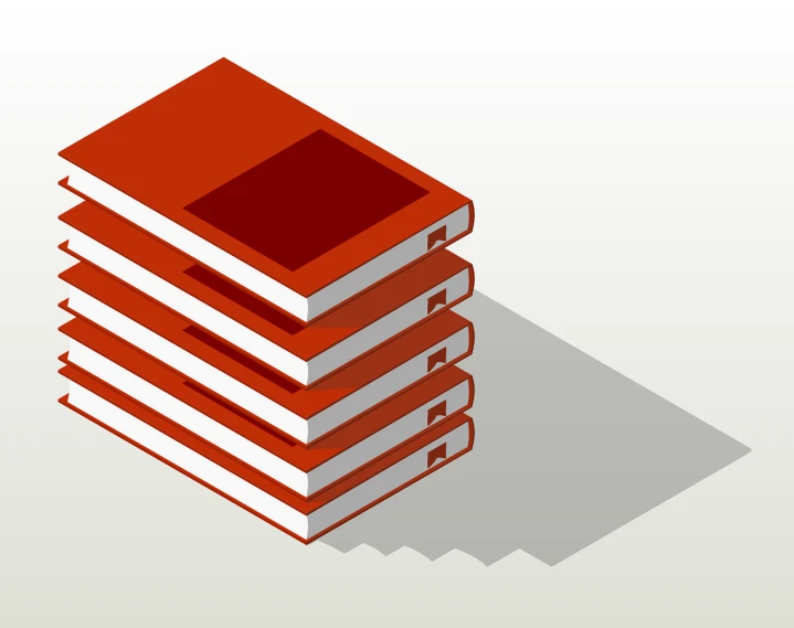 a stack of books sitting on top of each other, an illustration of, conceptual art, red color palette, isometric orthographic, four stories high, flattened