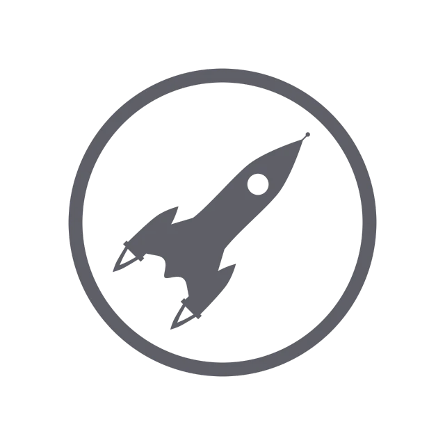 a black and white picture of a rocket in a circle, concept art, space art, ios app icon, discord profile picture, video footage, spaceship in dark space