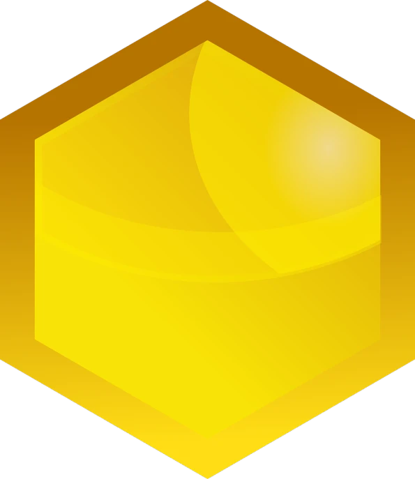 a yellow hexagon on a black background, a computer rendering, jello, 3 d vector, ( land ), amber