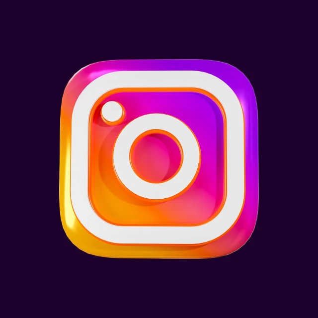 a purple and orange instagram logo on a black background, a picture, inspired by Beeple, instagram, incoherents, 3 d render stylized, beautiful vibrant colors, sport, glossy