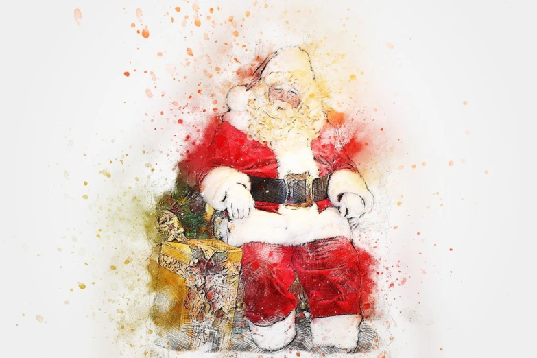 a painting of a santa claus sitting in a chair, a watercolor painting, pexels, process art, background is white, high quality product image”, enhanced photo, wearing festive clothing