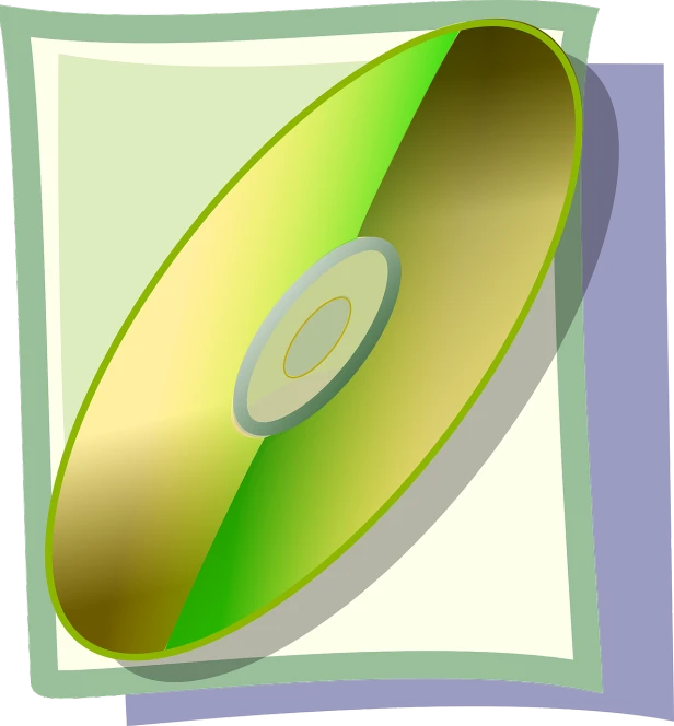 a cd sitting on top of a piece of paper, a computer rendering, computer art, vector images, greenish tinge, dvd, golden