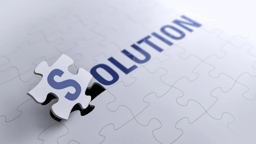 a puzzle piece with the word solution on it, shutterstock, final, front, medium wide shot, document photo