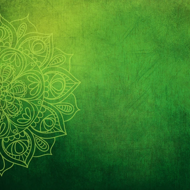 a close up of a flower on a green background, a digital rendering, inspired by Art Green, renaissance, mehndi patterns, hindu stages of meditation, emerald tablet, faded background