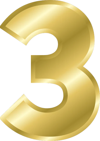 a golden number three on a white background, by Steven Belledin, pixabay, three point light, ¯_(ツ)_/¯, gilt metal, logo without text