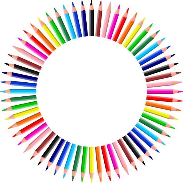 a circle of colored pencils on a black background, a pastel, by Andrei Kolkoutine, crayon art, no gradients, with gradients, full of colour 8-w 1024, full color illustration