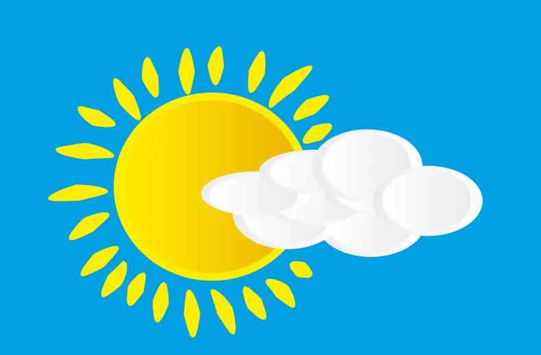 a sun and a cloud on a blue background, an illustration of, pop art, 45 degrees from the side, weather report, at midday, beginner