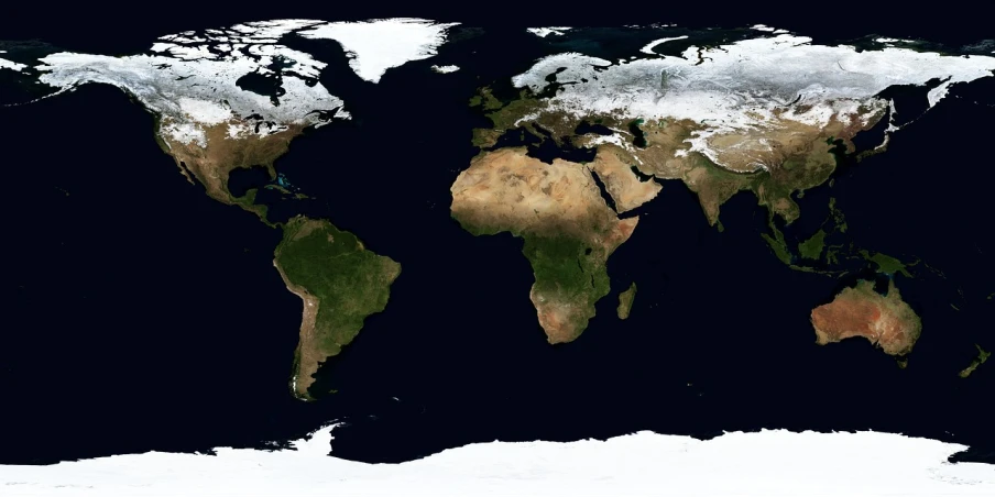 a black and white map of the world, pexels, regionalism, dark brown white green colours, realistic photo from nasa, (snow), 2007 blog