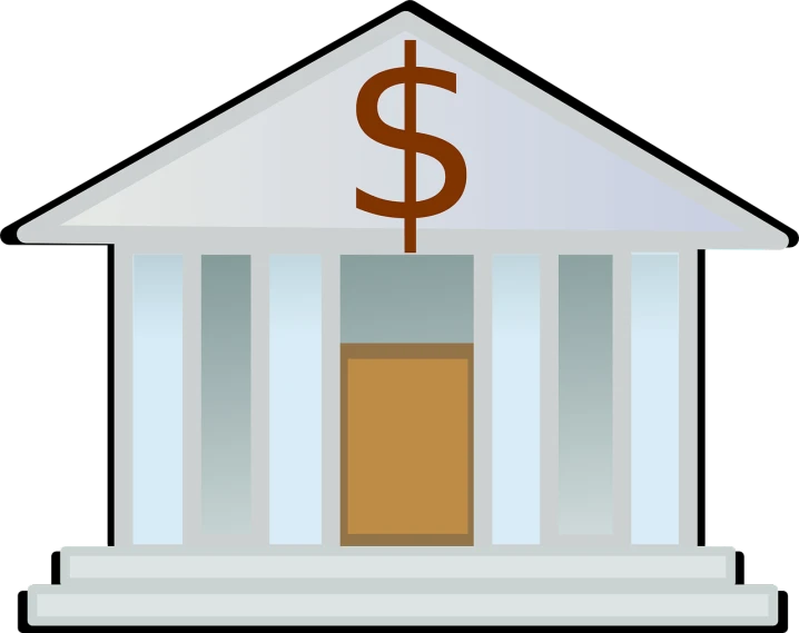 a building with a dollar sign on top of it, a digital rendering, pixabay, renaissance, set inside of the bank, colonnade, in style of simplified realism, religious