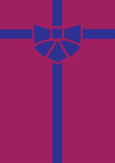 a purple and blue cross with a red background, inspired by Shūbun Tenshō, behance contest winner, sōsaku hanga, thick bow, 1128x191 resolution, bright uniform background, birthday wrapped presents