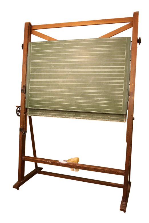 a banana sitting on top of a wooden stand, by Lajos Vajda, mingei, blackboard, manufactured in the 1920s, blind, screens