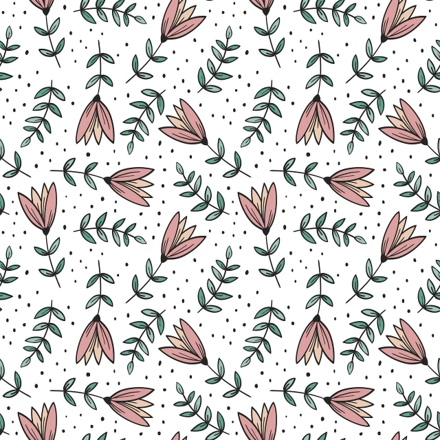 a pattern of pink flowers on a white background, inspired by Jaakko Mattila, flat linework, tulips, cottagecore hippie, drawn with dots