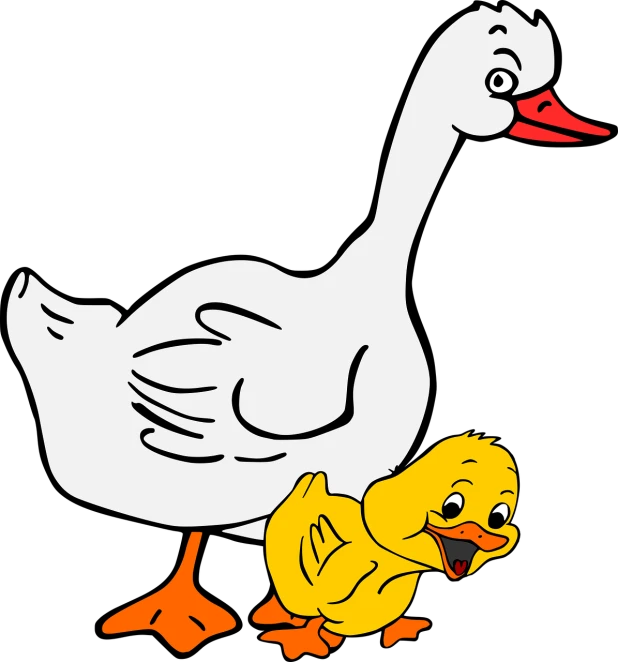 a duck and a duckling on a black background, an illustration of, pixabay, figuration libre, children's animated films, coloring book page, -h 1024, full height view