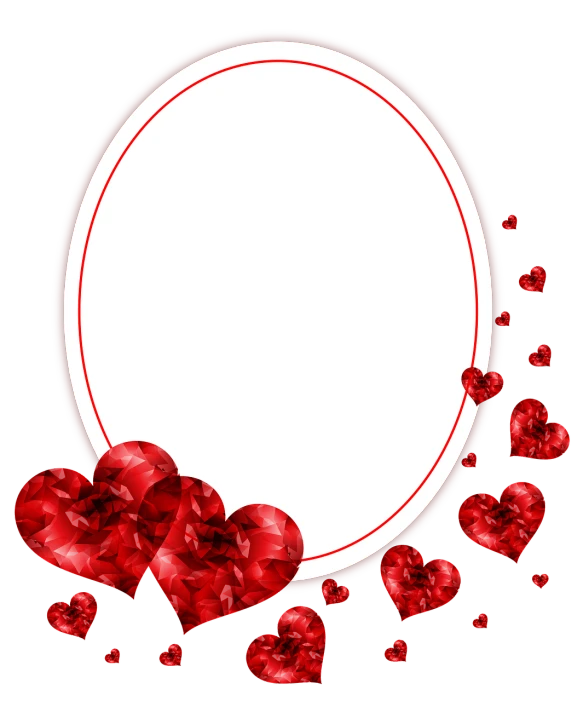 a round frame surrounded by hearts on a black background, a digital rendering, rubies, beautiful smooth oval head, with a white background, 1128x191 resolution