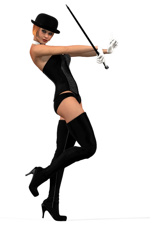 a woman in a top hat holding a golf club, a 3D render, inspired by Tex Avery, tumblr, arabesque, very sexy pose, twintails white_gloves, full!! body! shot, vesper lynd from casino royale