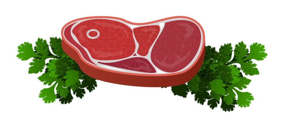 a piece of meat with parsley on it, a digital rendering, inspired by Masamitsu Ōta, pixabay, sōsaku hanga, anatomic!!, back yard, tongue, wide scene