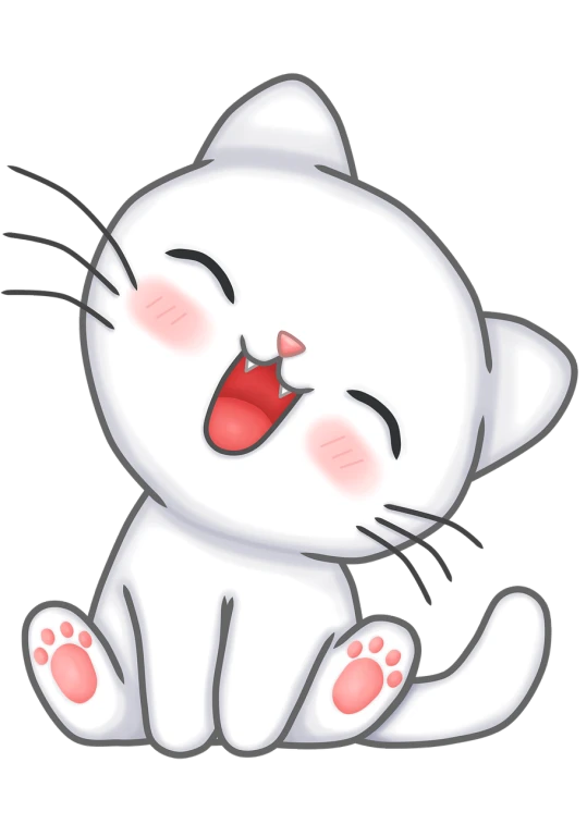 a close up of a cat with its mouth open, a digital rendering, inspired by Miao Fu, pixiv, mingei, happy toes, white monochrome color!!!!!, clipart, glowing white face