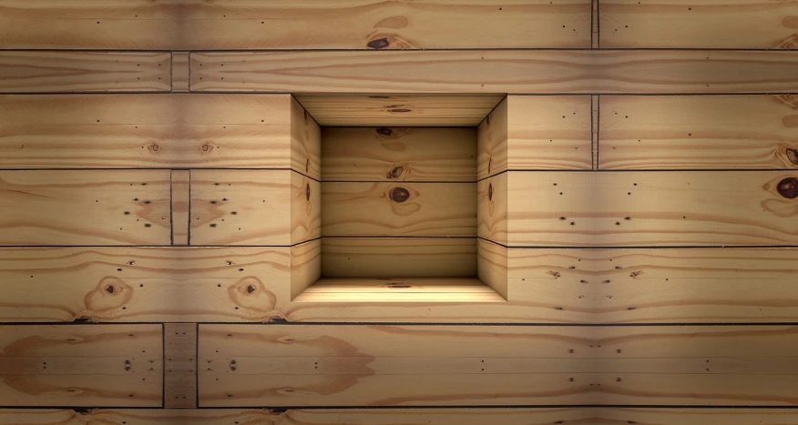 a wooden wall with a hole in it, a digital rendering, inspired by Donald Judd, deviantart, in a wooden box. top down photo, empty liminal space, looking at the treasure box, vertical wallpaper