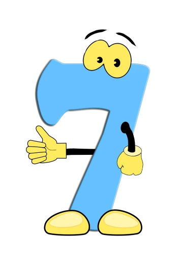 a cartoon character holding a microphone in one hand and a number seven in the other, by Andrei Kolkoutine, pixabay, the banana blue gang, smoke :6, funny jumbled letters, blue colored
