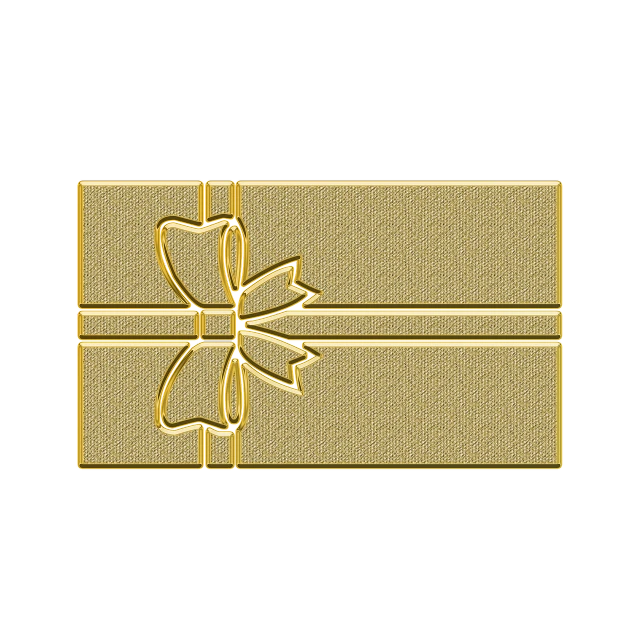 a gift wrapped in gold paper with a bow, a digital rendering, art deco, royal relief, 1128x191 resolution, with a black background, above view