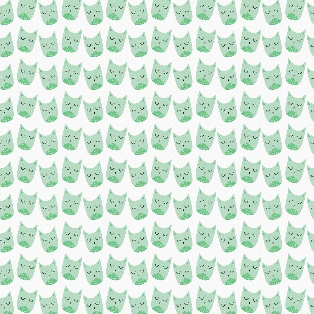 a pattern of green cats on a white background, a picture, by Maeda Masao, tumblr, symmetrical face illustration, very very small owl, wallpaper!, empty background