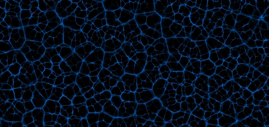 a blue cracky surface on a black background, by Aleksander Gierymski, tumblr, generative art, cells, reaction-diffusion pattern, hell background, black veins