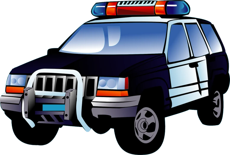 a police car with its lights on, a cartoon, pixabay, conceptual art, jeep, cut-away, hero shot, clipart