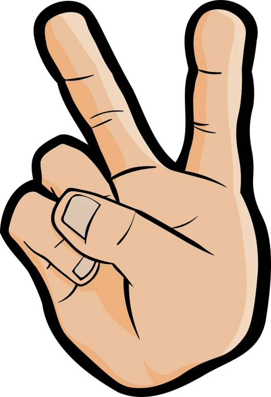 a hand making a peace sign with two fingers, inspired by Asaf Hanuka, pixabay, illustration sharp detail, johnny bravo, on black background, wikihow illustration