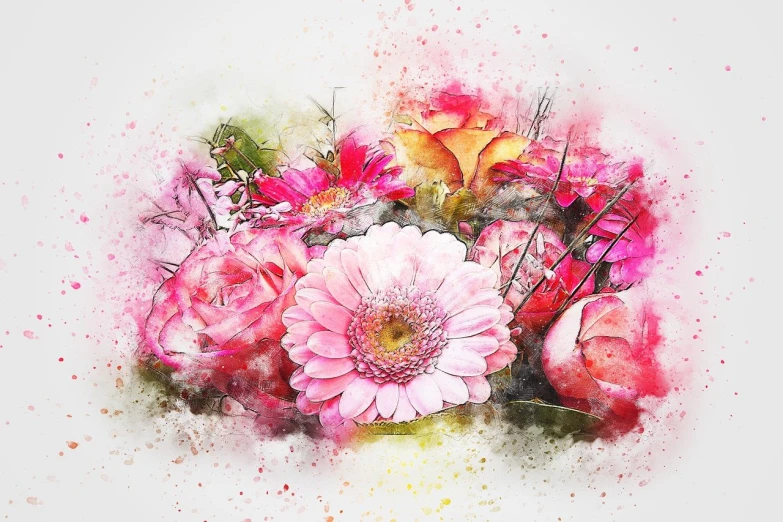 a watercolor painting of a bouquet of flowers, a digital painting, inspired by François Boquet, digital art, mixed media style illustration, a beautiful artwork illustration, colour splash, very realistic painting effect