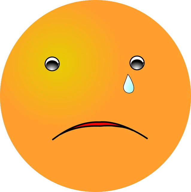 a sad face with a tear coming out of it, a cartoon, orange, round gentle face, lonely and sad, face picture