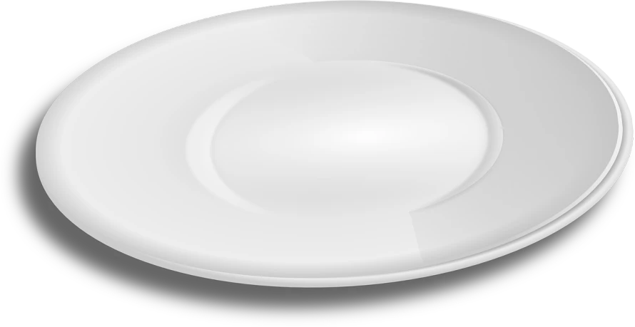 a white plate sitting on top of a table, an ambient occlusion render, pixabay, digital art, black and white vector, soft oval face, plate of borscht, clipart