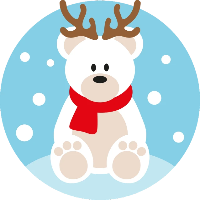 a polar bear wearing reindeer antlers in a snow globe, a cartoon, pixabay, process art, circle, vector”, toddler, b