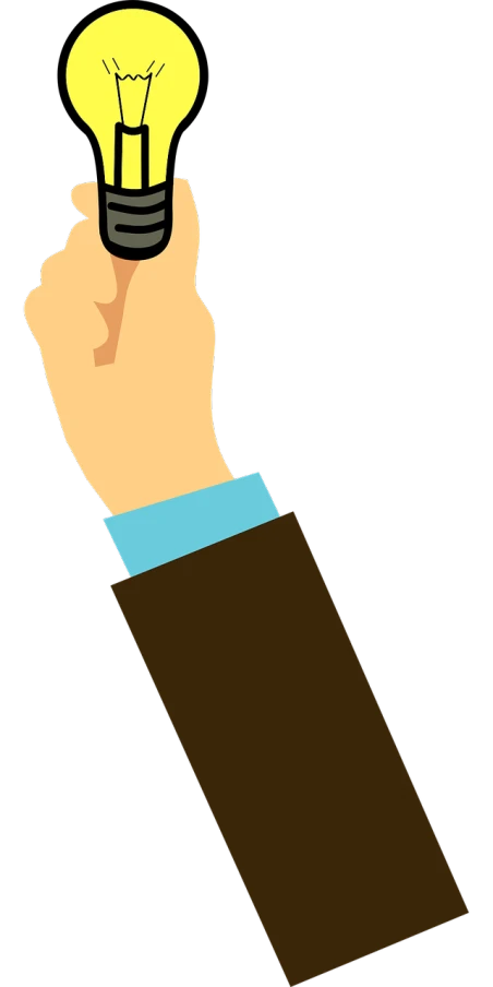 a person holding a light bulb in their hand, a cartoon, by Andrei Kolkoutine, pixabay, on a flat color black background, hand holding cigarette, wearing a suit and a tie, pointing index finger