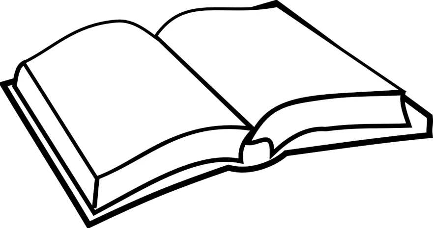 an open book on a black background, lineart, pixabay, black and white”