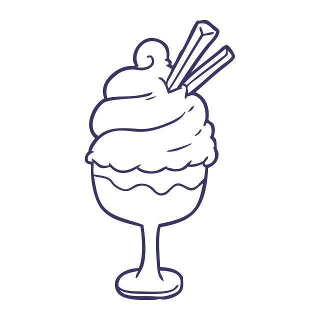 an ice cream sundae with a cherry on top, lineart, by Ben Thompson, hand drawn animation, navy, on the white background, hurricane