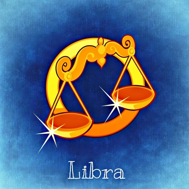 a libra zodiac sign on a blue background, a picture, drawn with photoshop, amber, holiday, set photo