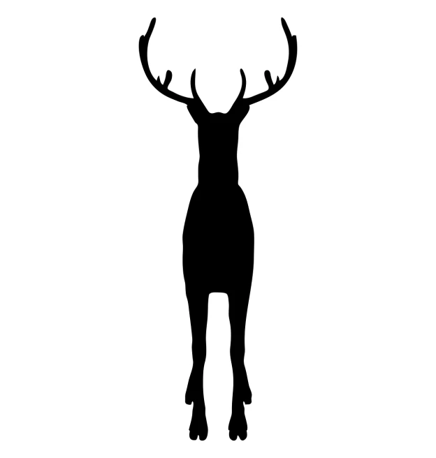 a black and white silhouette of a deer, a cartoon, realism, long shot from back, rack, symmetrical long head, ready - made