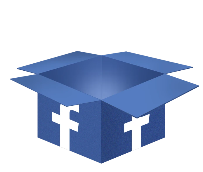 a blue box with a white facebook logo on it, by Eva Švankmajerová, pixabay, digital art, inside its box, amber, package cover, remove