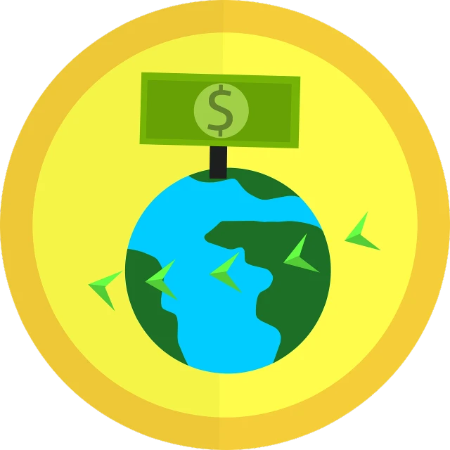 a dollar sign on top of a globe, by Joseph Pisani, pixabay, flat vector, game icon, low polygons illustration, avatar image