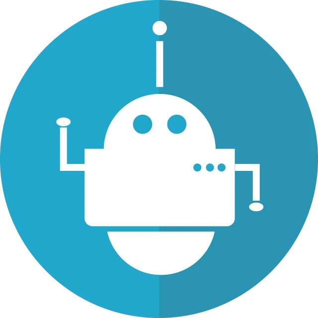 a white robot in a blue circle, pixabay, vector icon, getty images, server, created in adobe illustrator