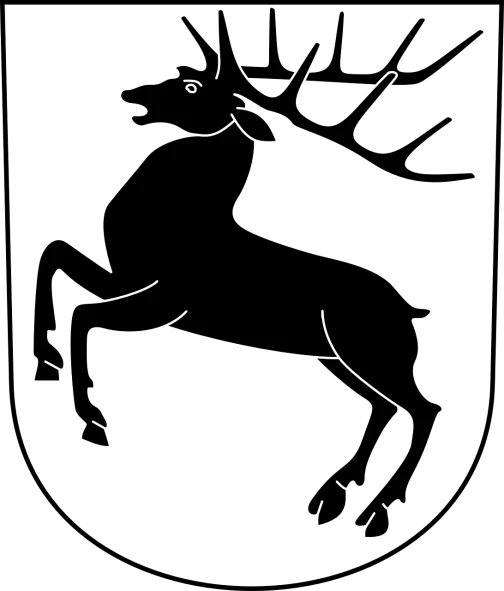 a black and white image of a deer, vector art, by Johannes Martini, pixabay, coat of arms, northern finland, portcullis, panel of black