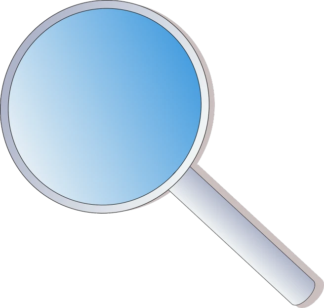 a magnifying glass on a white background, an illustration of, by Kinichiro Ishikawa, cloisonnism, light-blue steel-plate, ultra view angle view, full device, 2 0 0 mm focus