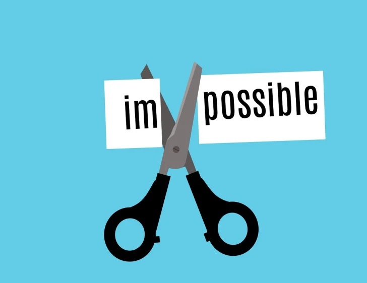 a pair of scissors cutting a piece of paper that says impossible, by Joseph-Marie Vien, trending on pixabay, happening, flat illustration, impossible dream, barbara kruger, kim possible