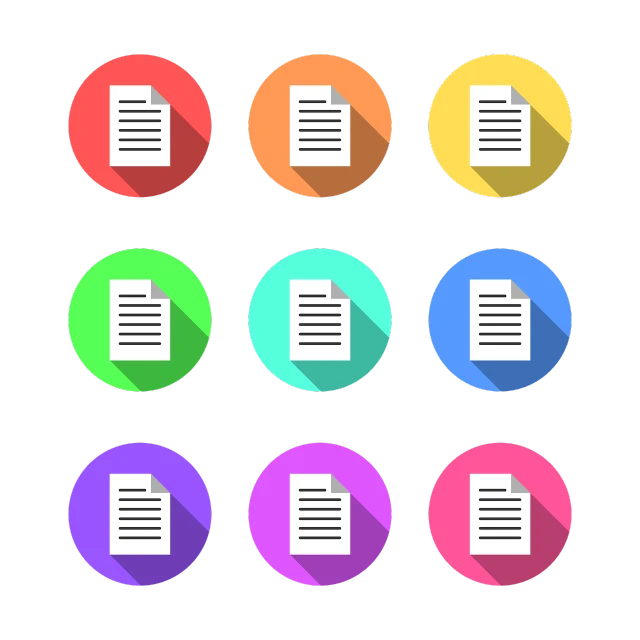 a bunch of different colored papers on a black background, vector art, computer art, in icon style, round elements, shaded flat illustration, thumbnail