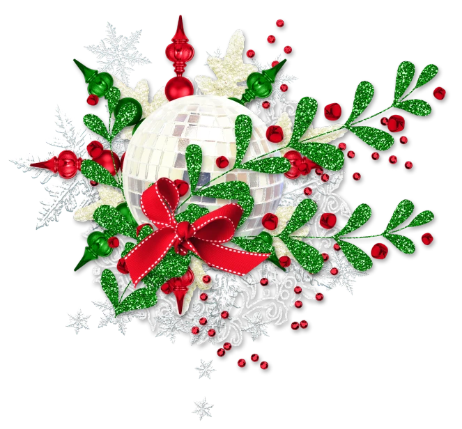 a close up of a christmas decoration on a black background, a digital rendering, by Carol Sutton, digital art, silver red white details, red and green palette, tv show, made with illustrator