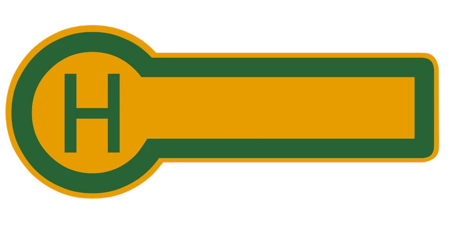 a green and yellow sign with the letter h on it, inspired by Frank O'Meara, shoulder patch design, nhl, website banner, #oc