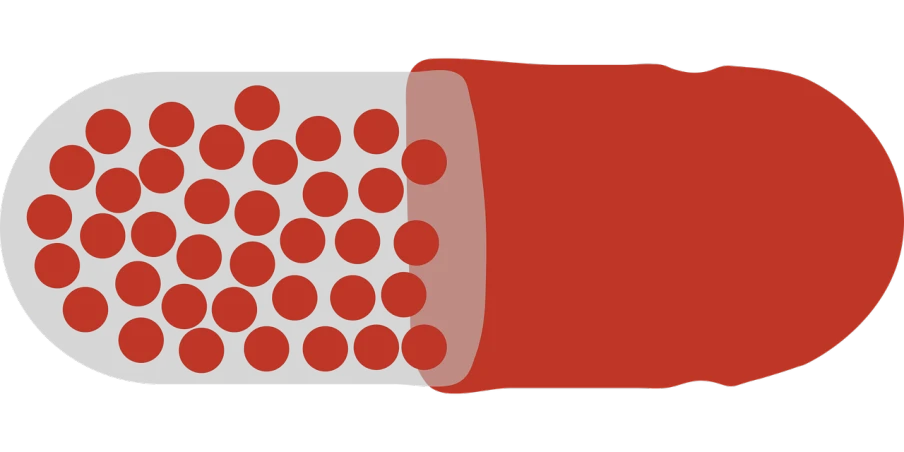 a close up of a pill on a black background, an illustration of, inspired by Howard Hodgkin, polycount, kinetic pointillism, red and grey only, wikihow illustration, many holes, reaction-diffusion pattern