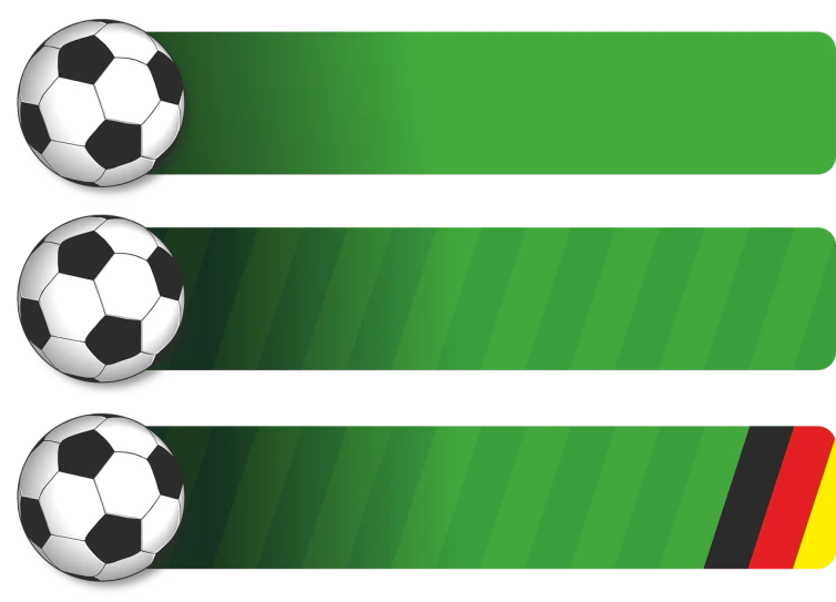a group of soccer balls sitting on top of each other, health bar hud, green flags, stylized border, 3 band lineup
