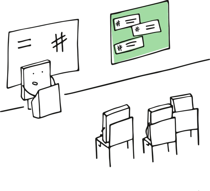 a drawing of a person standing in front of a blackboard, a cartoon, tumblr, very dark with green lights, in a meeting room, hashtags, background image