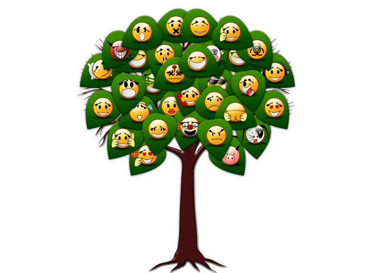 a tree with a bunch of emoticions on it, an illustration of, figuration libre, biological photo